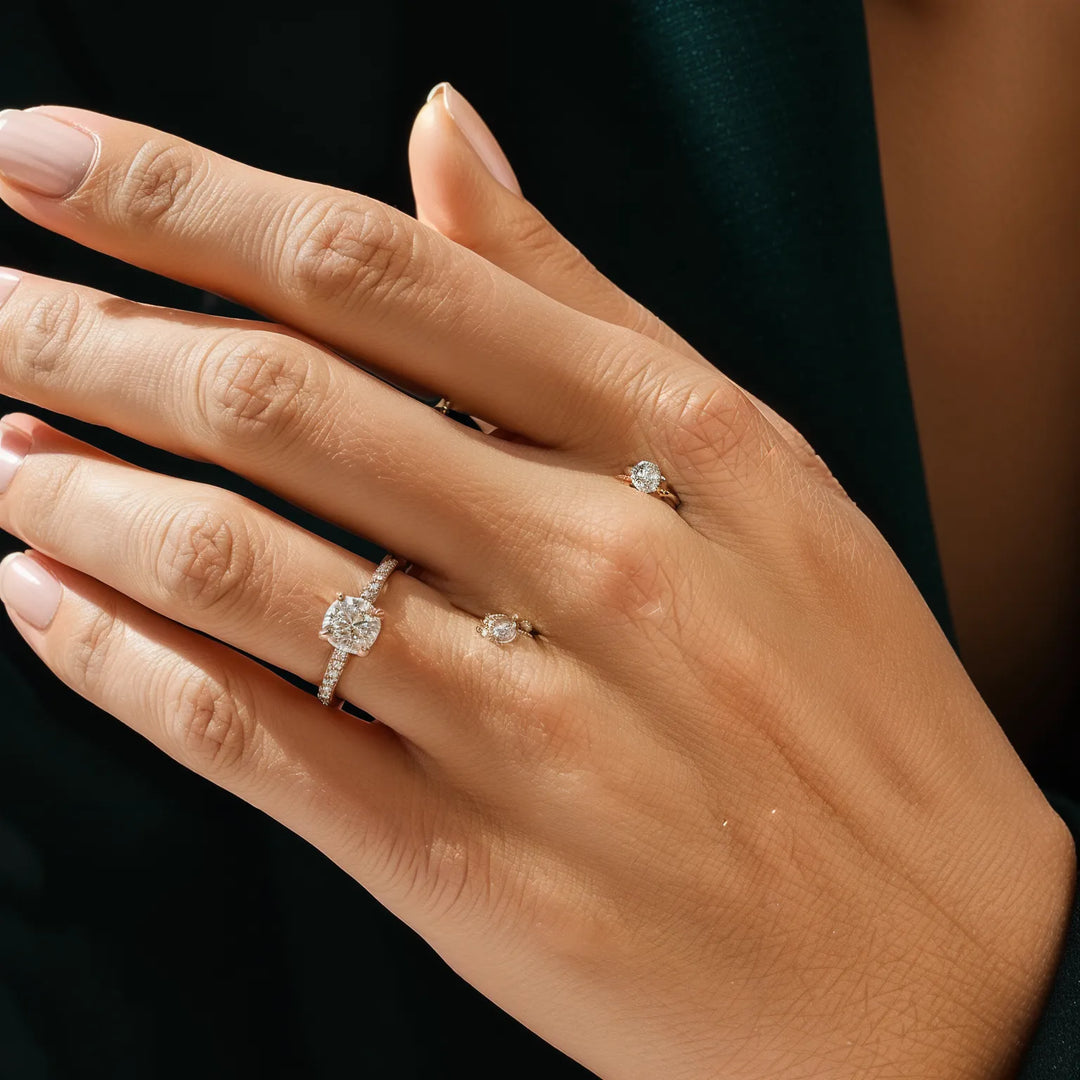 Vintage Milgrain Round Diamond Accents Engagement Ring & Wedding Band Set
