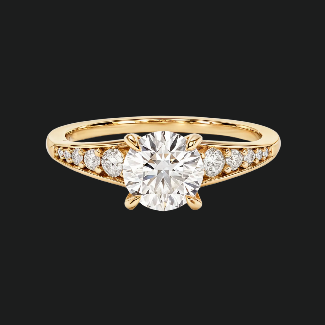 Afgestudeerd pavé ronde diamant accenten verlovingsring in 9kt witgoud
