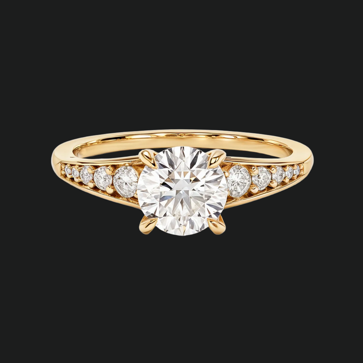 Afgestudeerd pavé ronde diamant accenten verlovingsring in 9kt witgoud