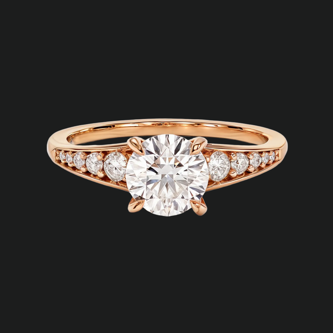 Afgestudeerde Pavé Round Diamond Accenten verlovingsring