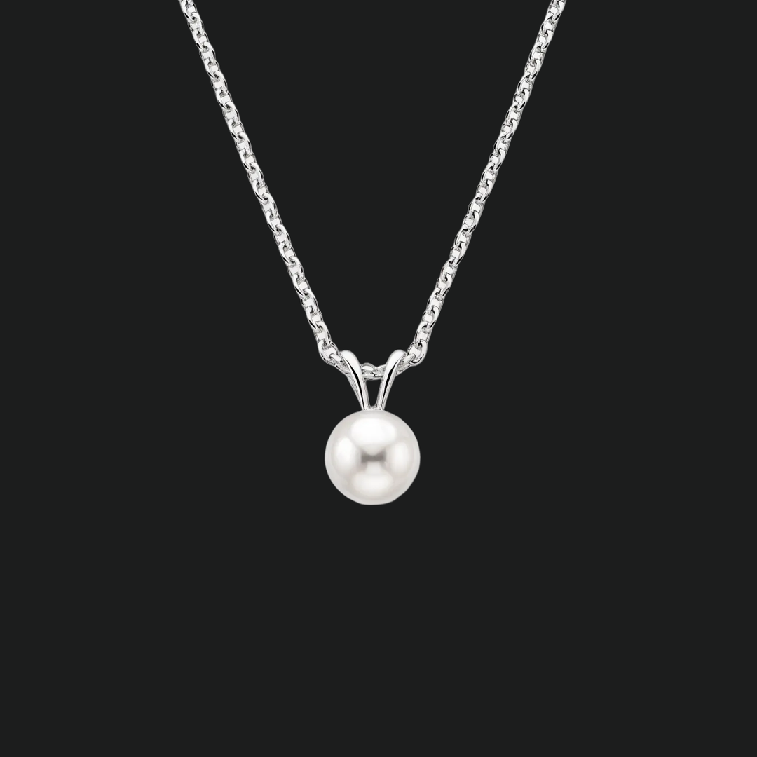 8mm Round Pearl Solitaire Pendant Necklace - 9kt White Gold with Lab-Grown Diamond