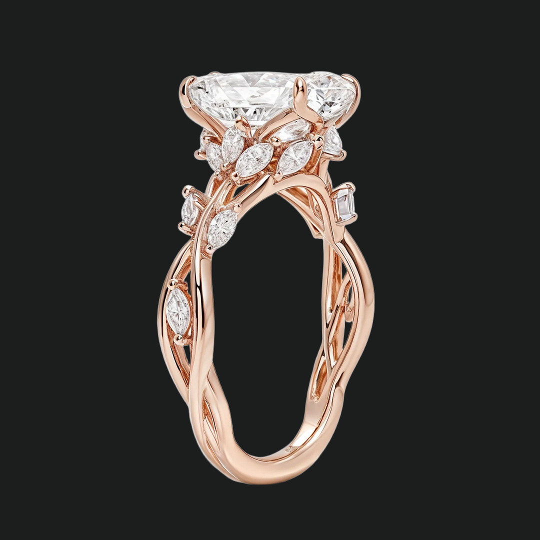 Emerald Cut Diamond Accent Engagement Ring met Marquise Band