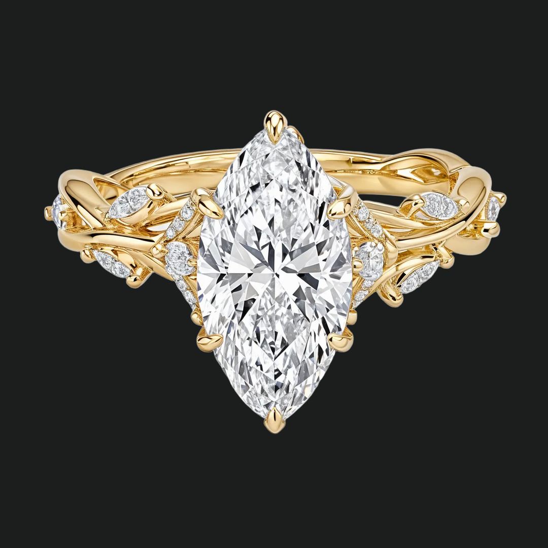 Whispering Vines Marquise Diamond Accenten verlovingsring in 9kt witgoud