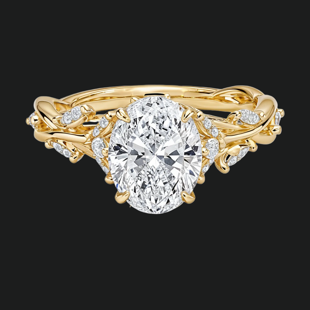Ovaal gesneden diamant accenten verlovingsring met marquise band in 9kt witgoud