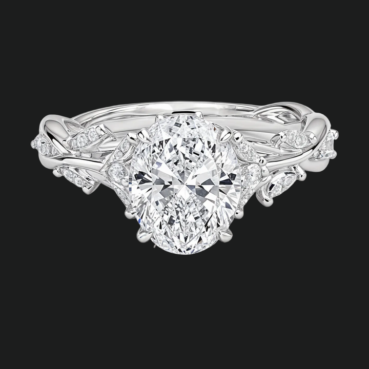 Ovaal gesneden diamant accenten verlovingsring met marquise band