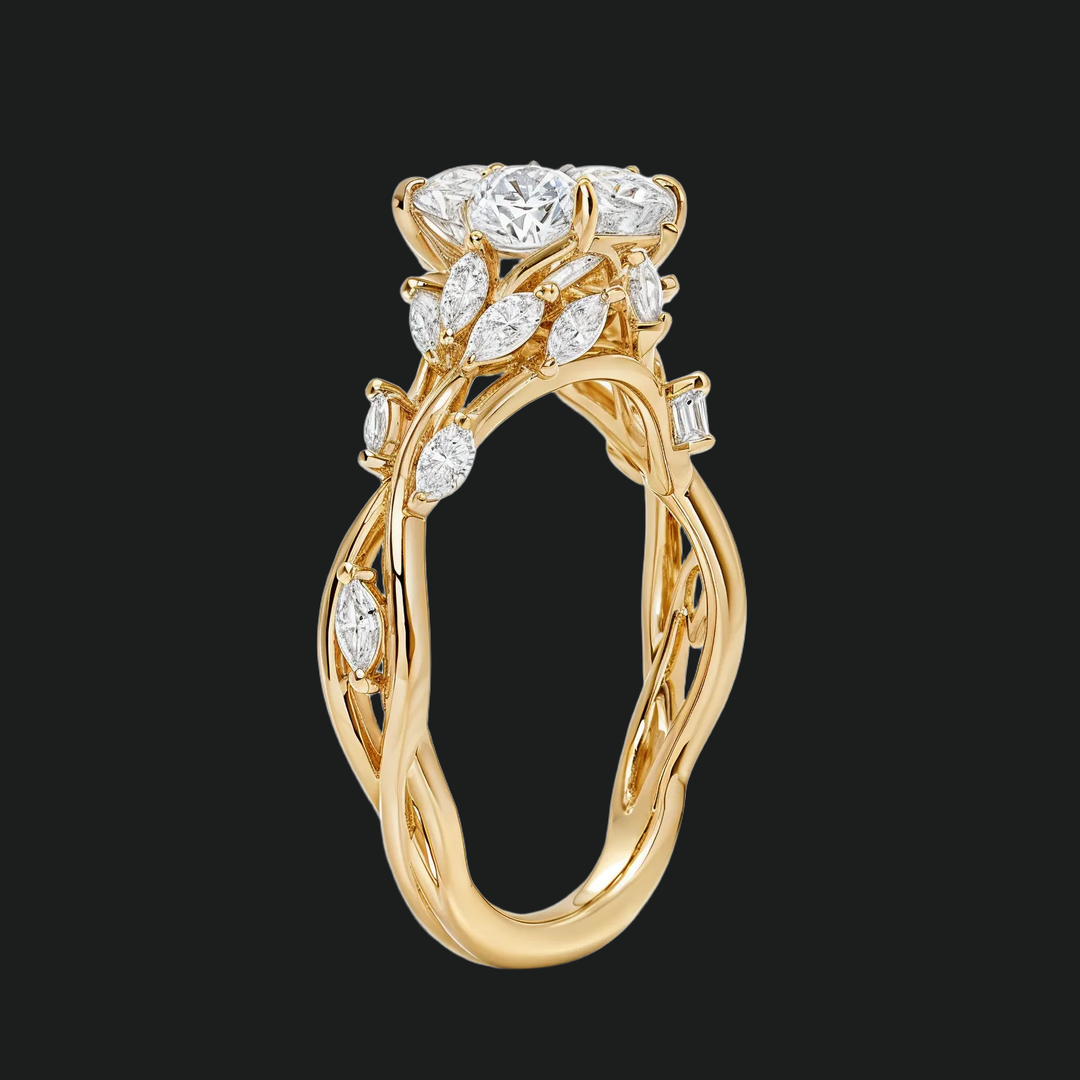 Ovaal gesneden diamant accenten verlovingsring met marquise band