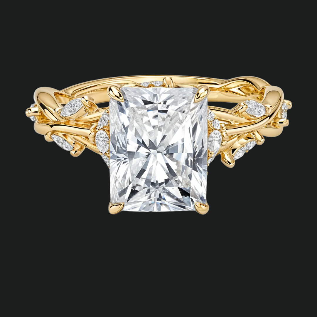 Whispering Vines Radiant gesneden verlovingsring met diamantaccenten in 9kt witgoud