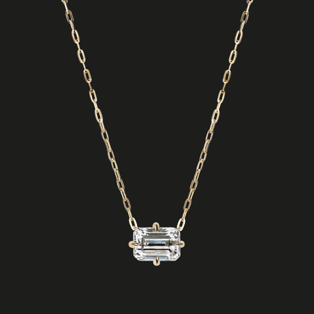 Emerald-Cut Diamond Pendant Necklace 14K Yellow Gold Emerald