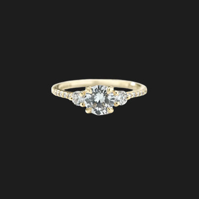 3 Stone Diamond Pave Engagement Ring 18K Yellow Gold