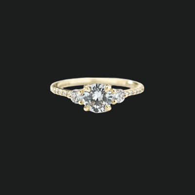 3 Stone Diamond Pave Engagement Ring 18K Yellow Gold