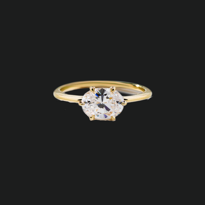 18K Yellow Gold Oona Oval East West Hidden Halo Engagement Ring