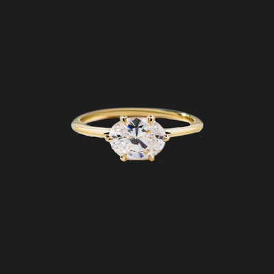 18K Yellow Gold Oval East West Engagement Ring