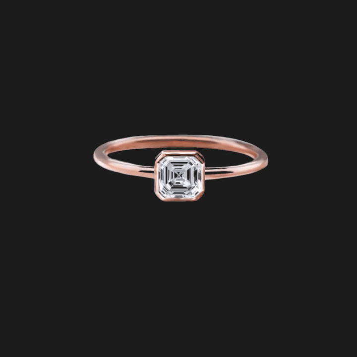 Oval Bezel Set Diamond Ring 18K Rose Gold Asscher