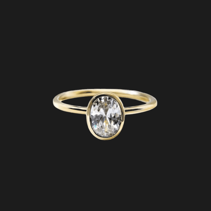Oval Bezel Set Diamond Ring 18K Yellow Gold Oval