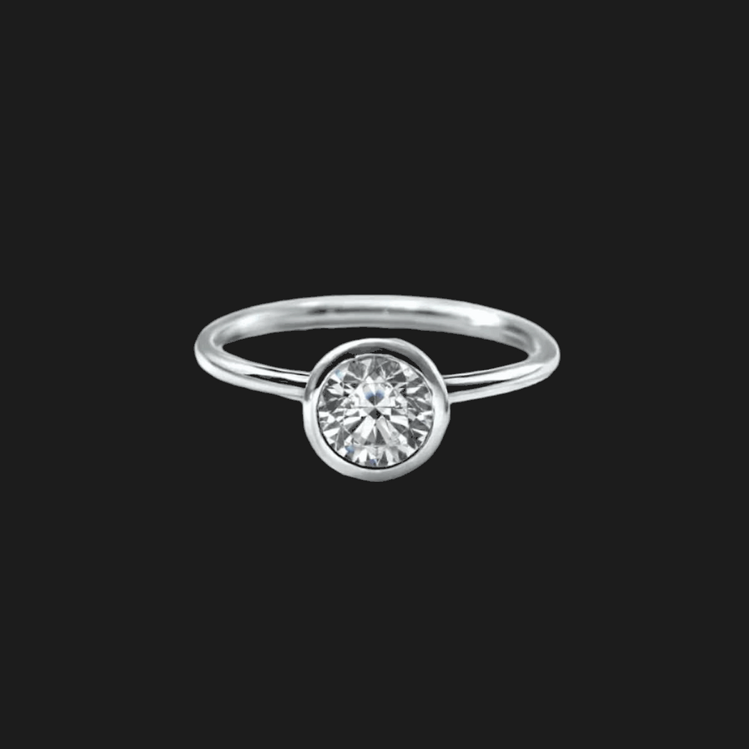 Oval Bezel Set Diamond Ring Round