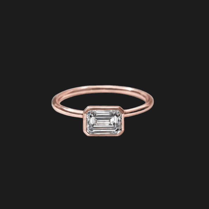 Oval Bezel Set Diamond Ring 18K Rose Gold Emerald