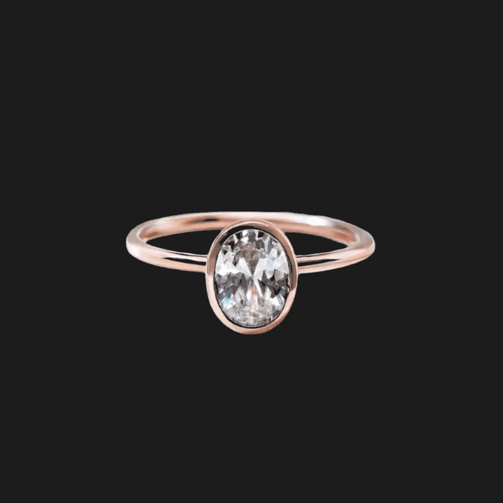 Oval Bezel Set Diamond Ring 18K Rose Gold Oval