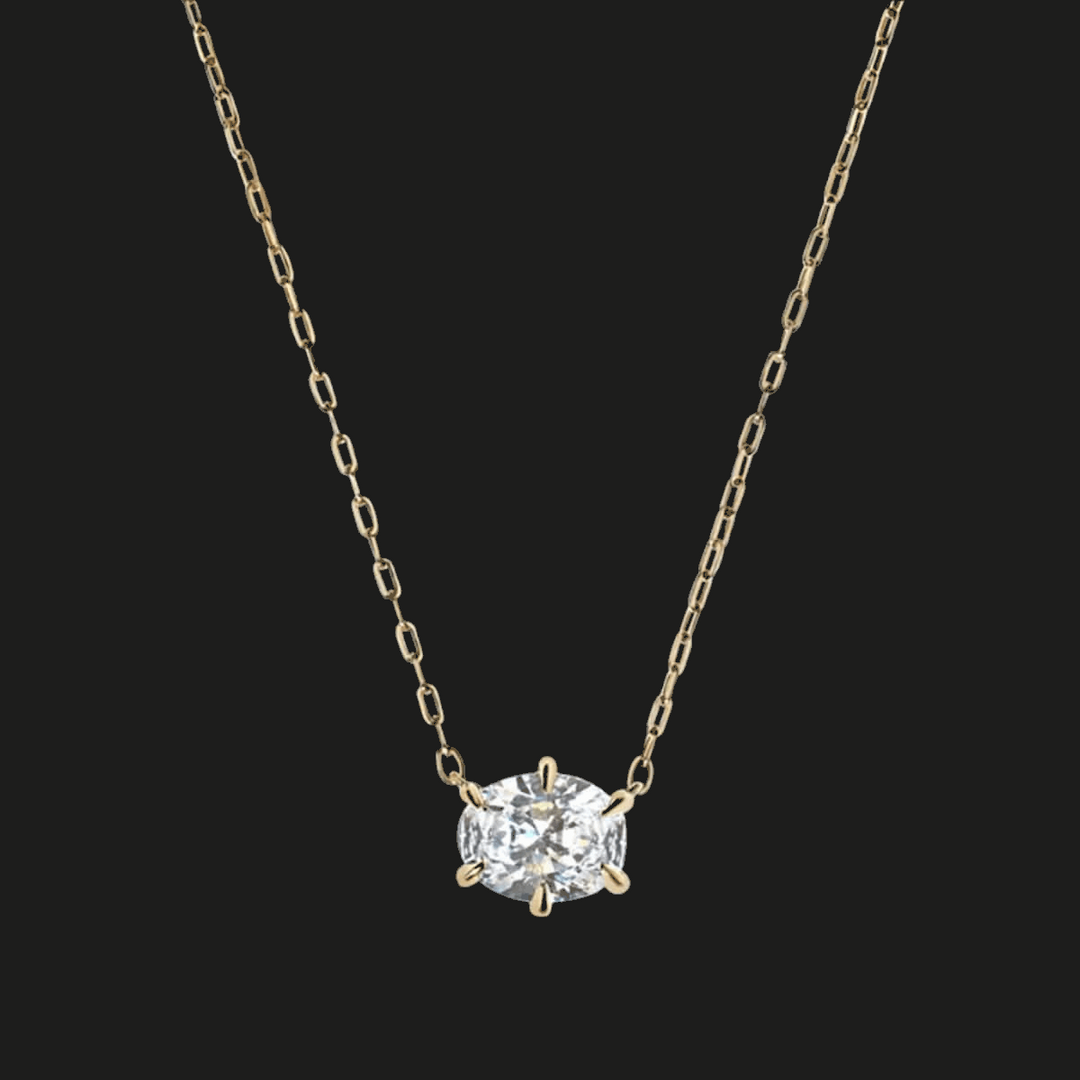Oval Diamond Necklace 14K Yellow Gold Oval