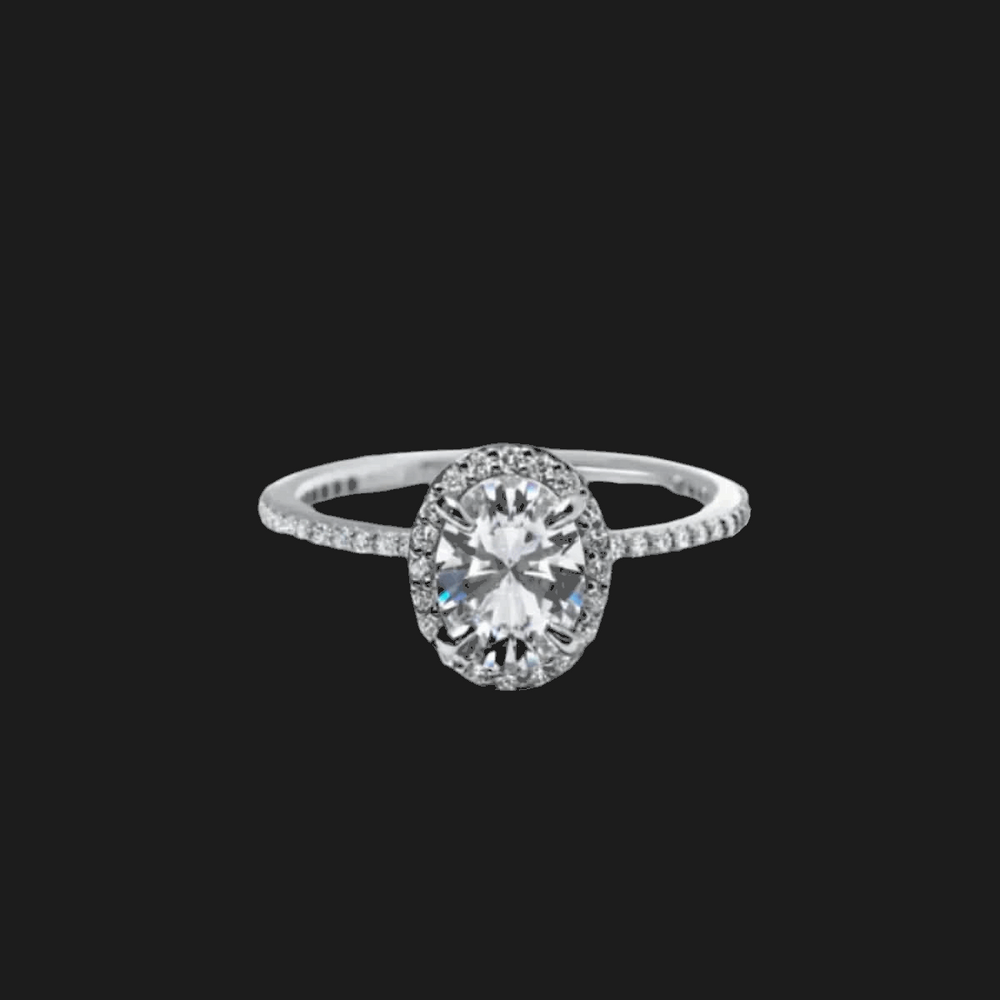 Anello di Fidanzamento con Diamante Ovale e Alone Ovale