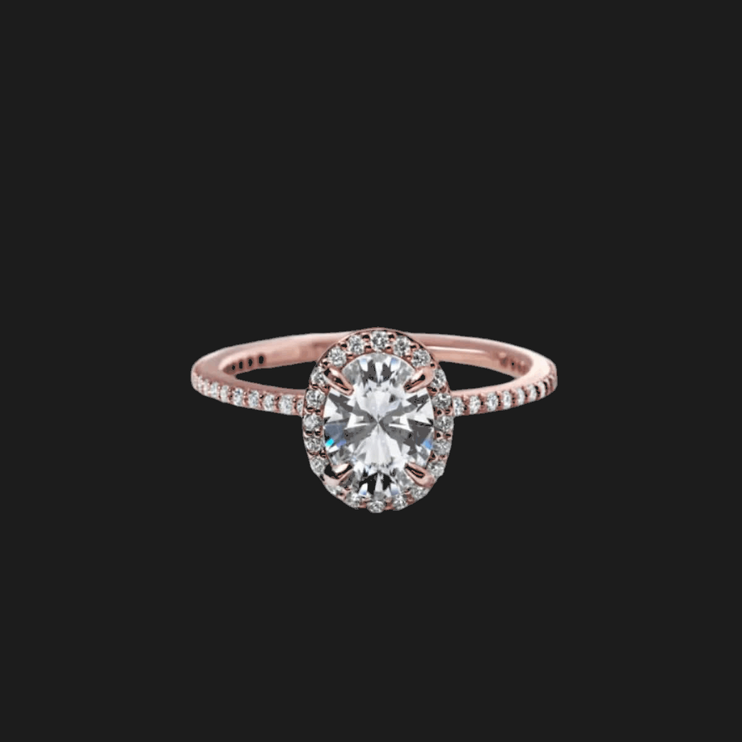 Oval Halo Diamond Engagement Ring 18K Rose Gold Oval