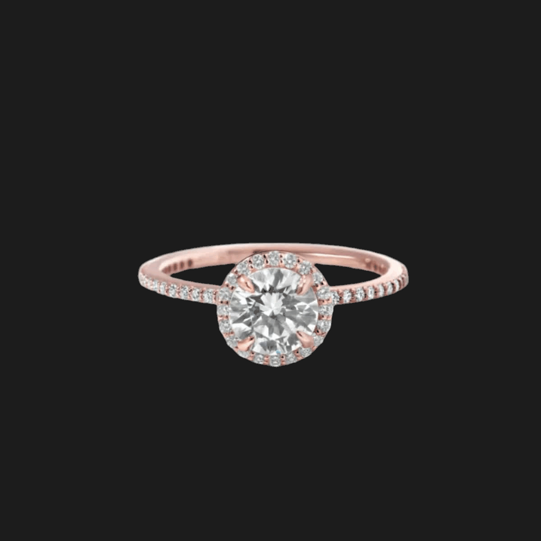 Oval Halo Diamond Engagement Ring 18K Rose Gold Round