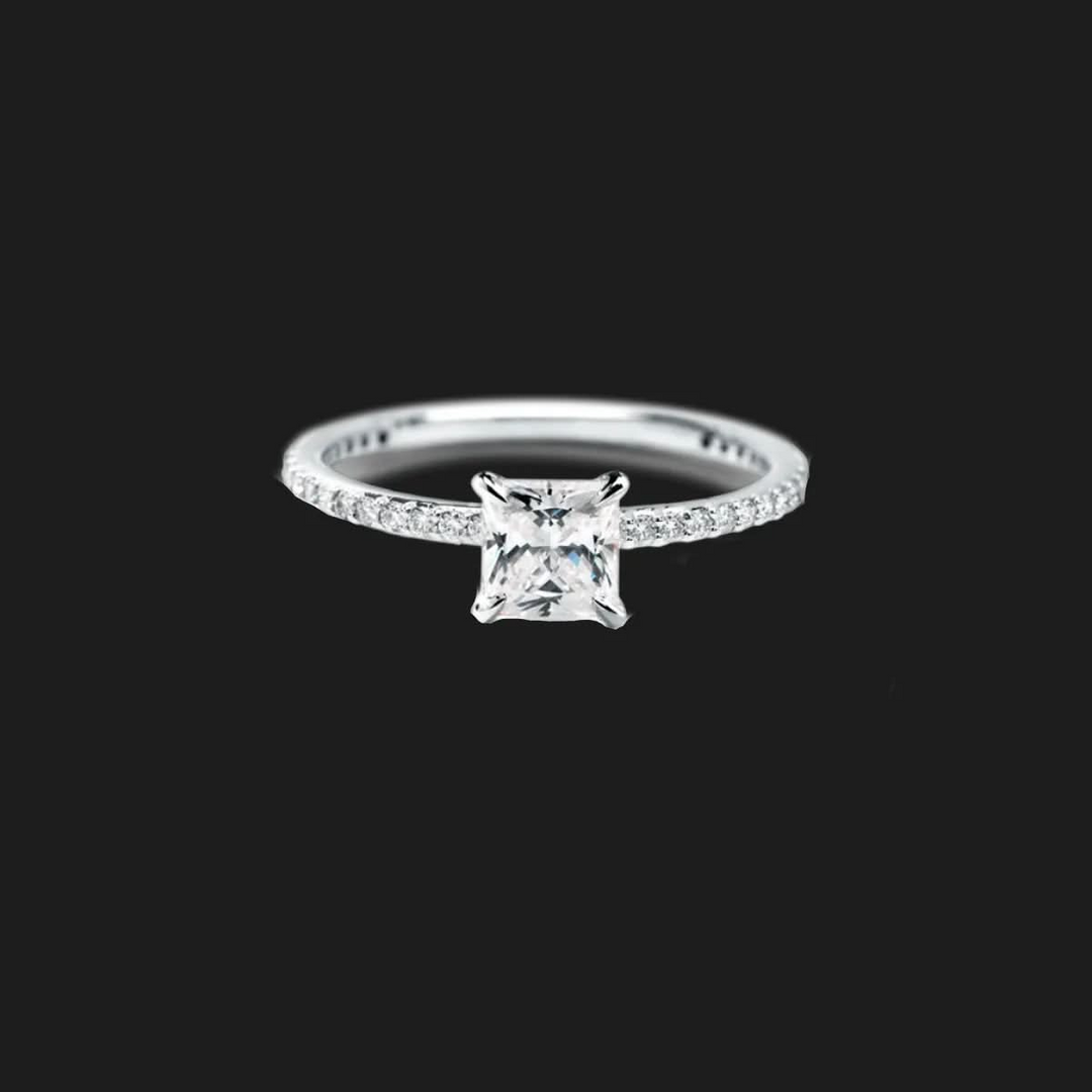 Oval Pavé Diamond Engagement Ring Princess