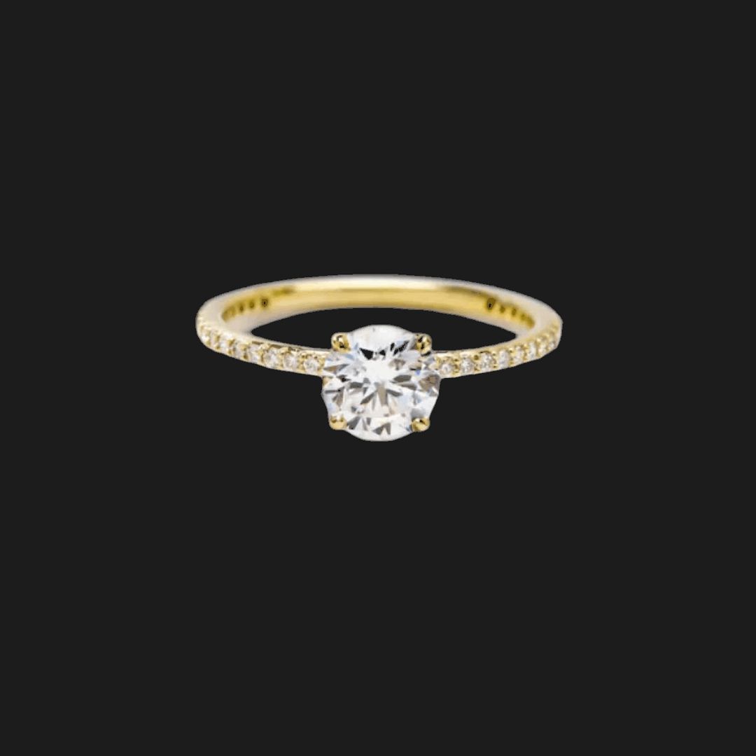 Oval Pavé Diamond Engagement Ring 18K Yellow Gold Round