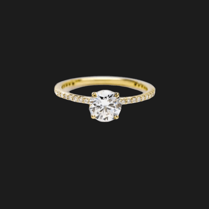 Oval Pavé Diamond Engagement Ring 18K Yellow Gold Round