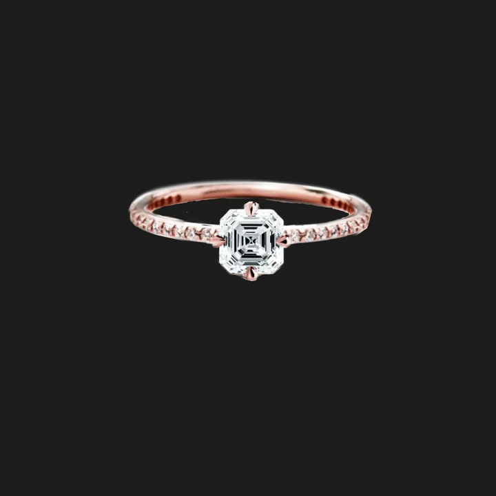 Oval Pavé Diamond Engagement Ring 18K Rose Gold Asscher