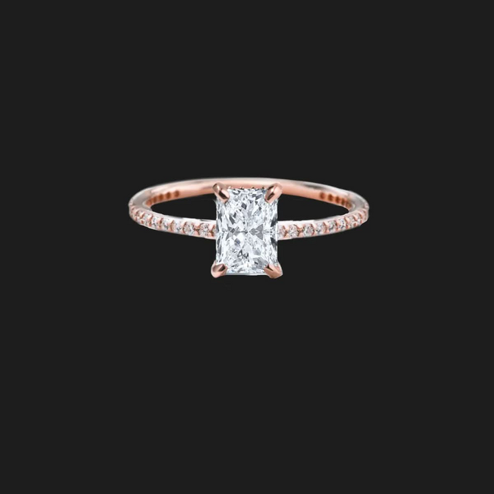 Oval Pavé Diamond Engagement Ring 18K Rose Gold Radiant
