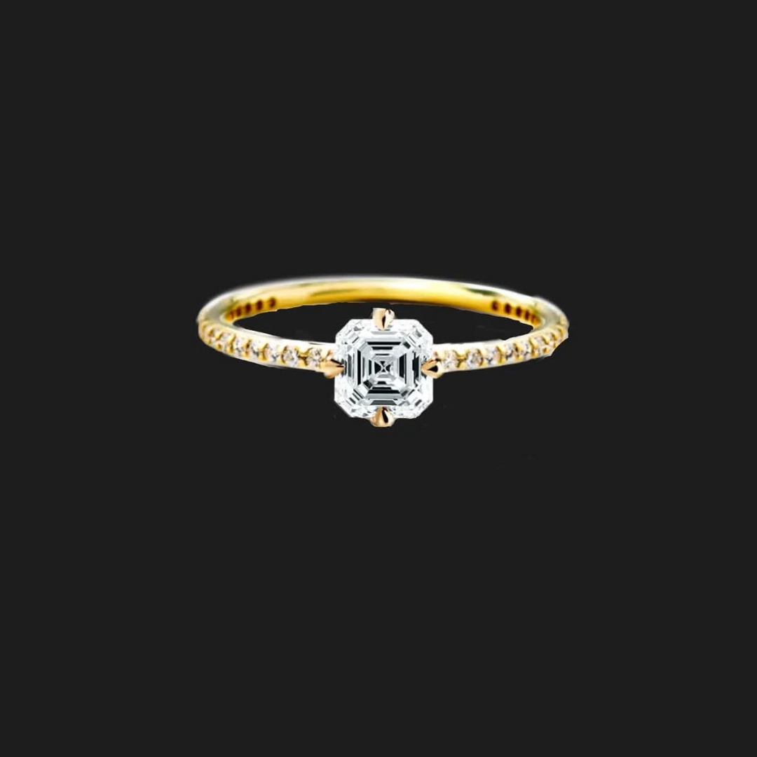 Oval Pavé Diamond Engagement Ring 18K Yellow Gold Asscher