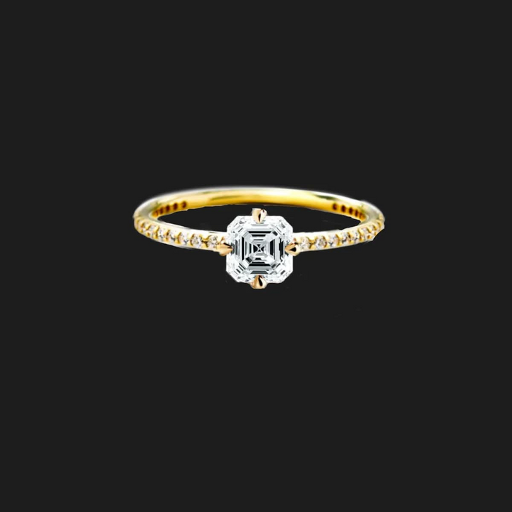 Oval Pavé Diamond Engagement Ring 18K Yellow Gold Asscher