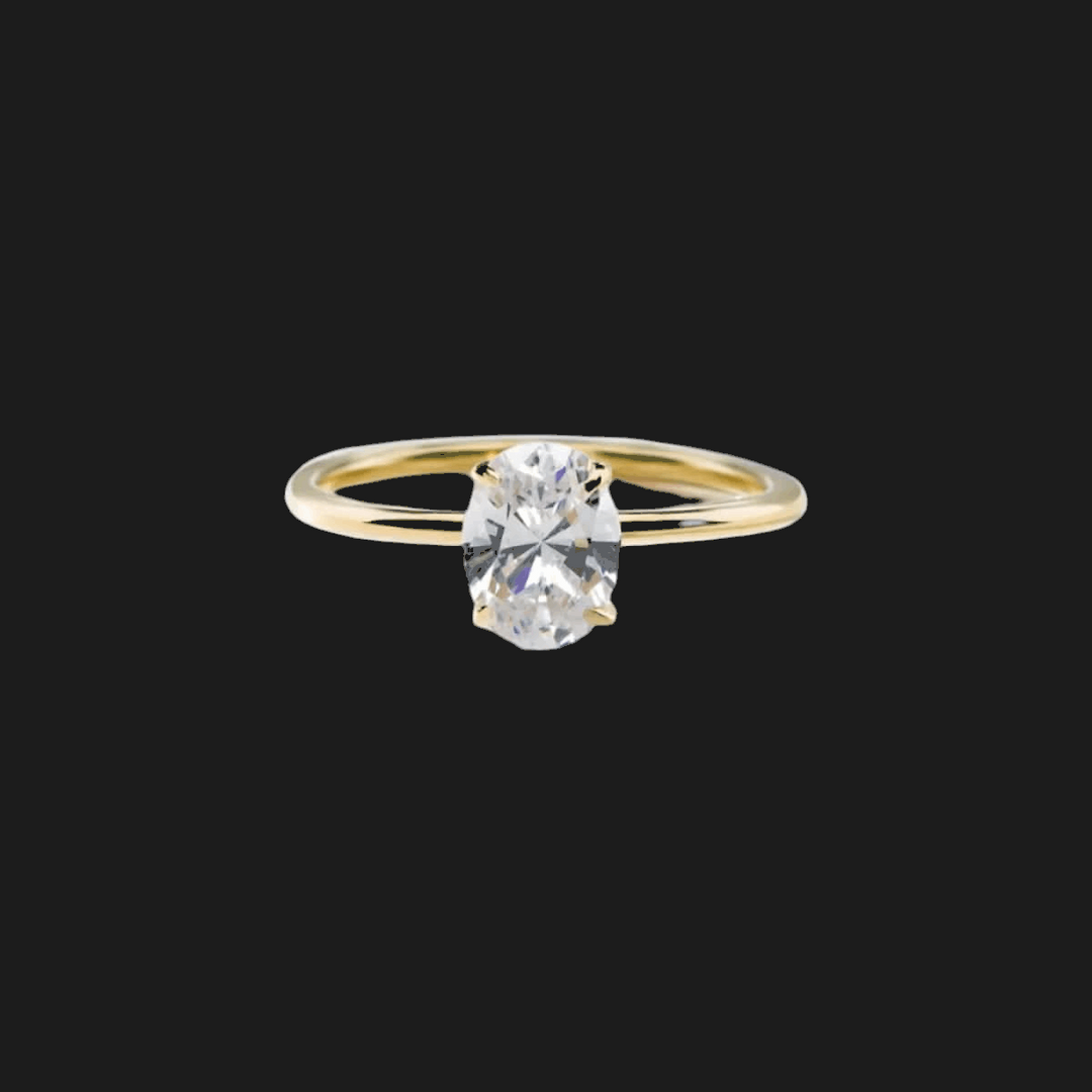 Anello Solitario Ovale con Diamante Oro Giallo 18K Ovale