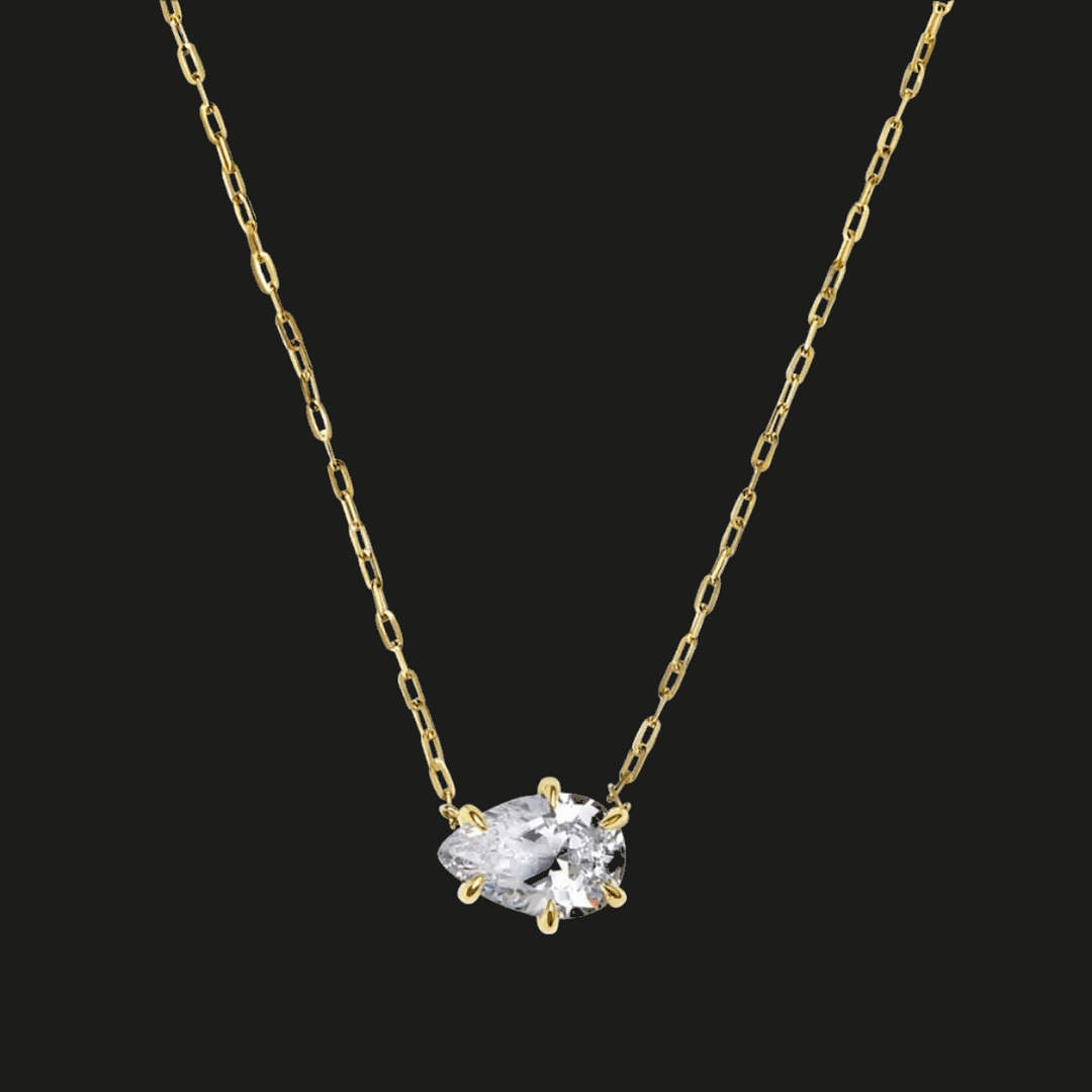 Pear Diamond Pendant Necklace 14K Yellow Gold Pear