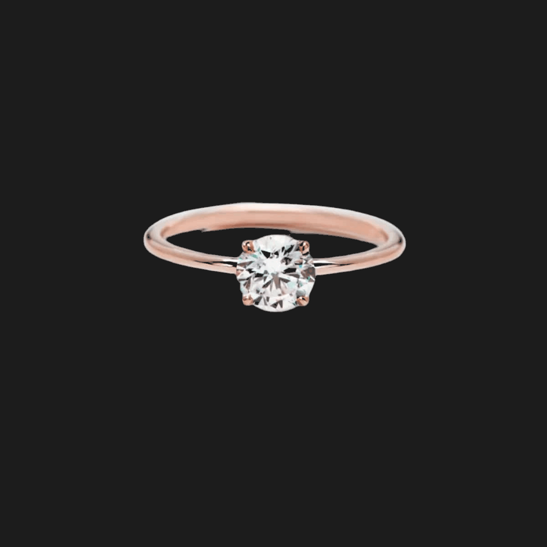 Anello Solitario Principessa Diamante Oro Rosa 18K Tondo