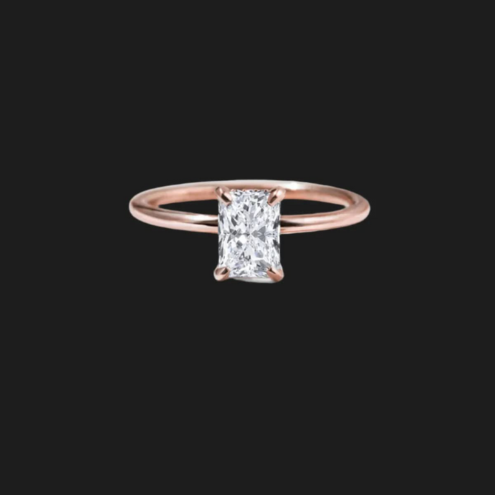 Anello Solitario Principessa Diamante Oro Rosa 18K Taglio Smeraldo