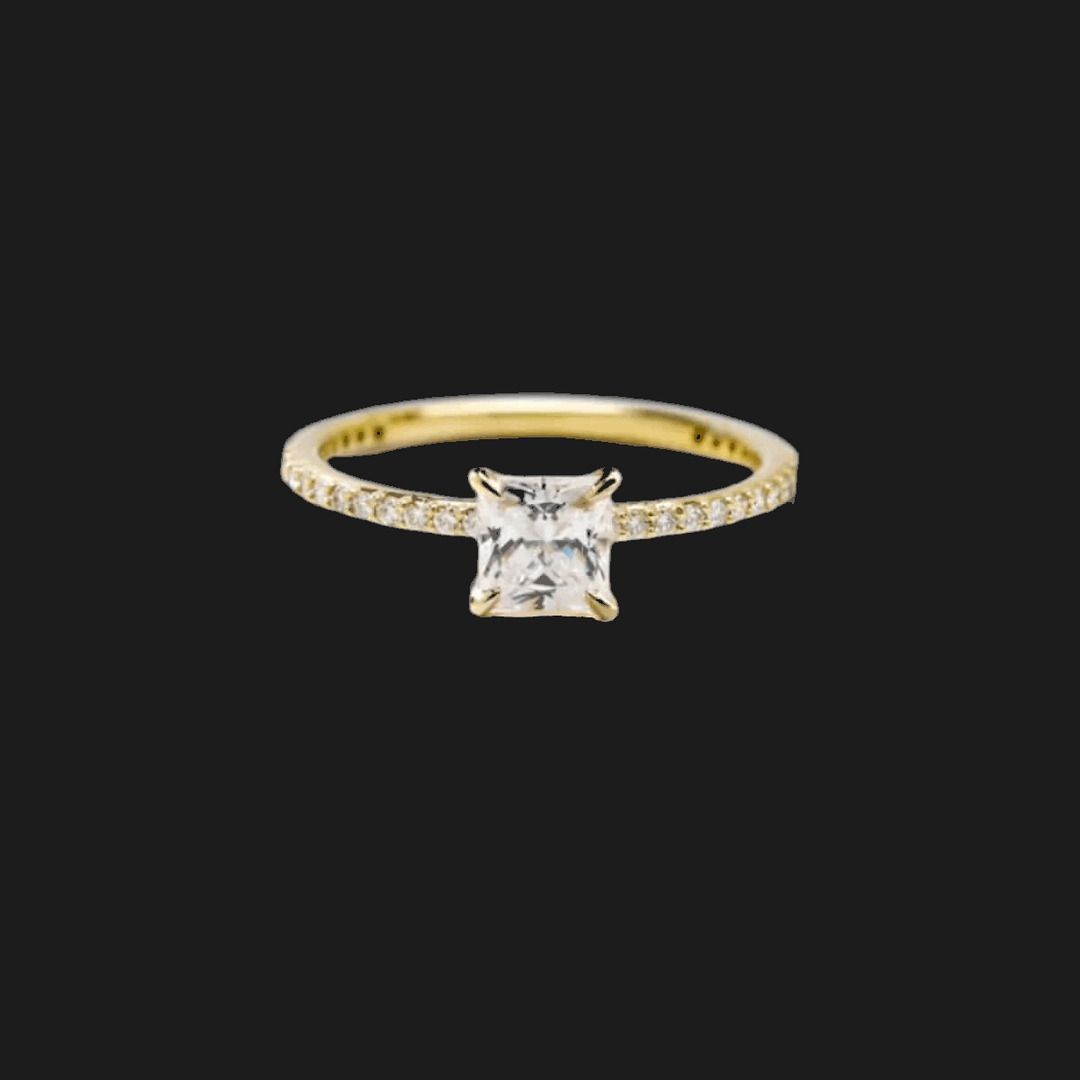Princess Pavé Diamond Engagement Ring 18K Yellow Gold Princess