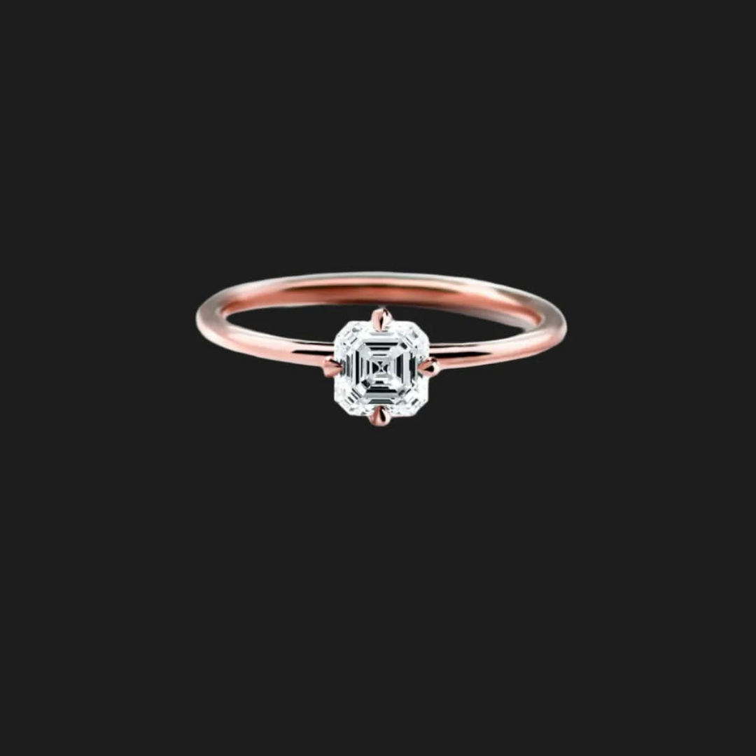 Anello Solitario Principessa Diamante Oro Rosa 18K Taglio Asscher