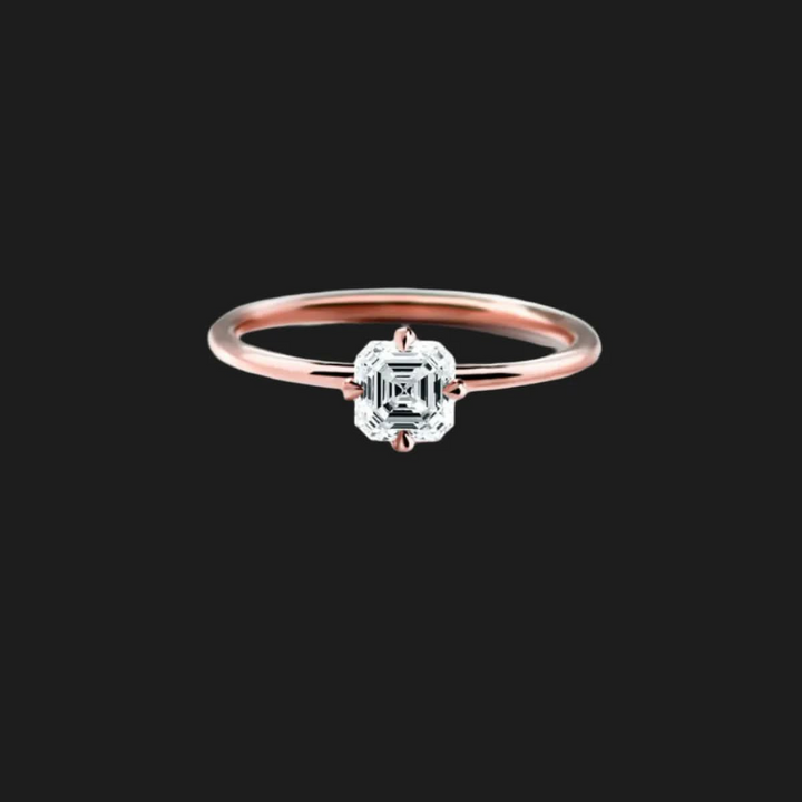 Anello Solitario Principessa Diamante Oro Rosa 18K Taglio Asscher