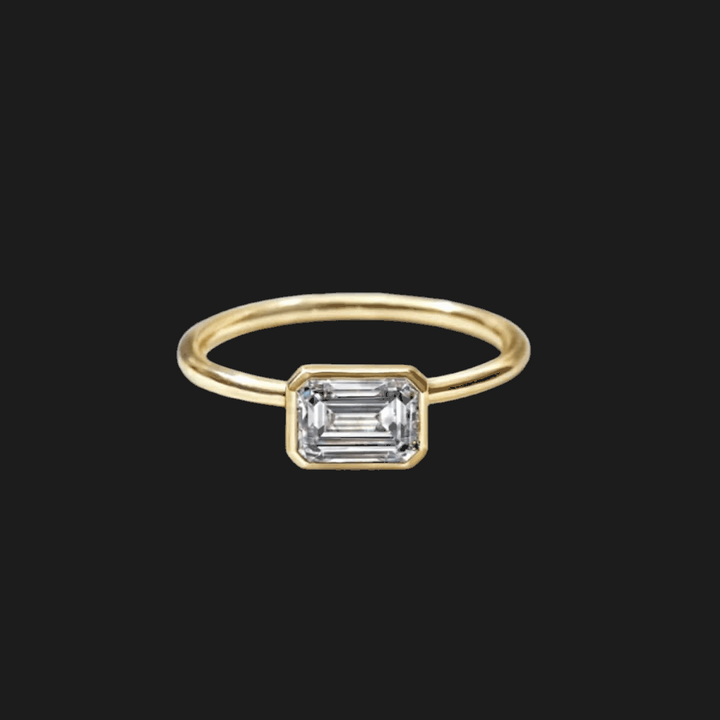 Radiant Bezel Set Diamond Ring 18K Yellow Gold Emerald