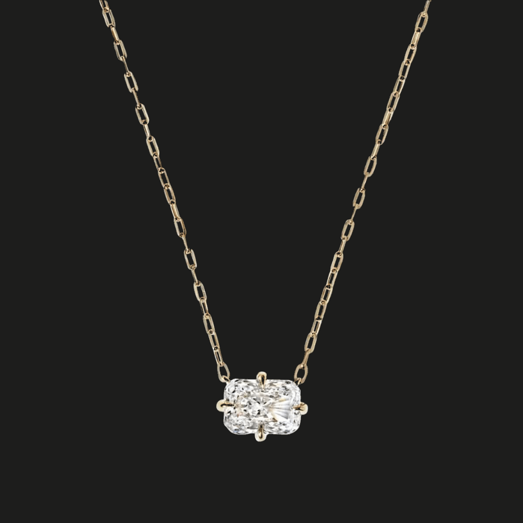 Radiant Diamond Pendant Necklace 14K Yellow Gold Radiant