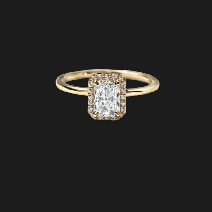 Radiant Halo Diamond Engagement Ring 18K Yellow Gold Radiant