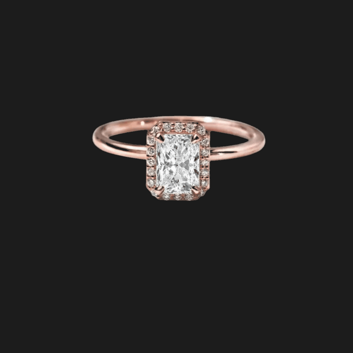 Radiant Halo Diamond Engagement Ring 18K Rose Gold Radiant