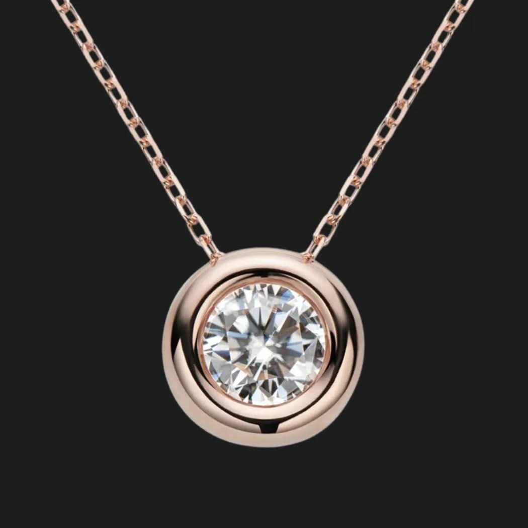 Rose-Gold Plated Bezel Moissanite Pendant Necklace