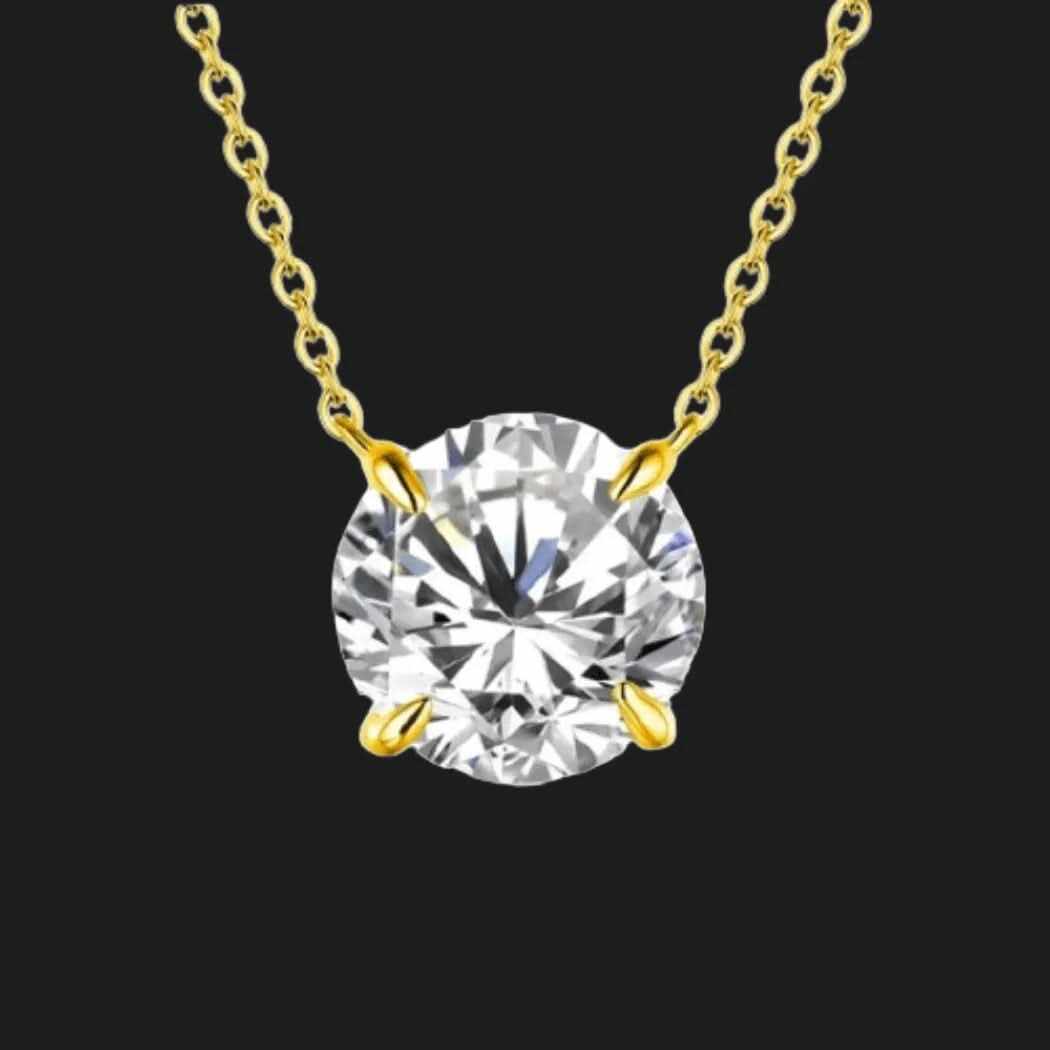 Round Brilliant Moissanite Pendant Gold Plated