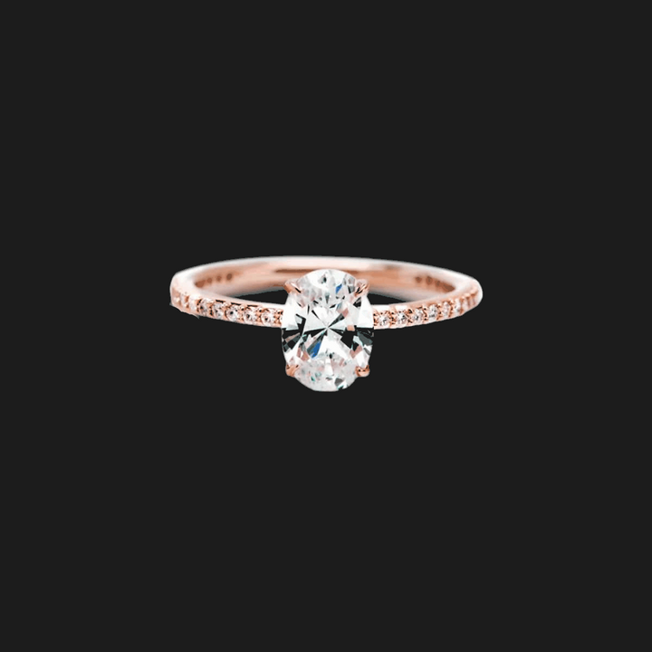 Round Pavé Diamond Engagement Ring 18K Rose Gold Oval
