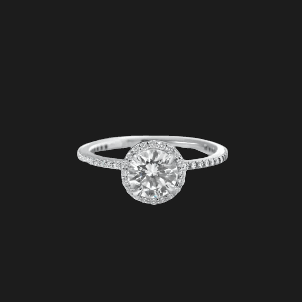 Anello di Fidanzamento con Diamante e Alone Rotondo