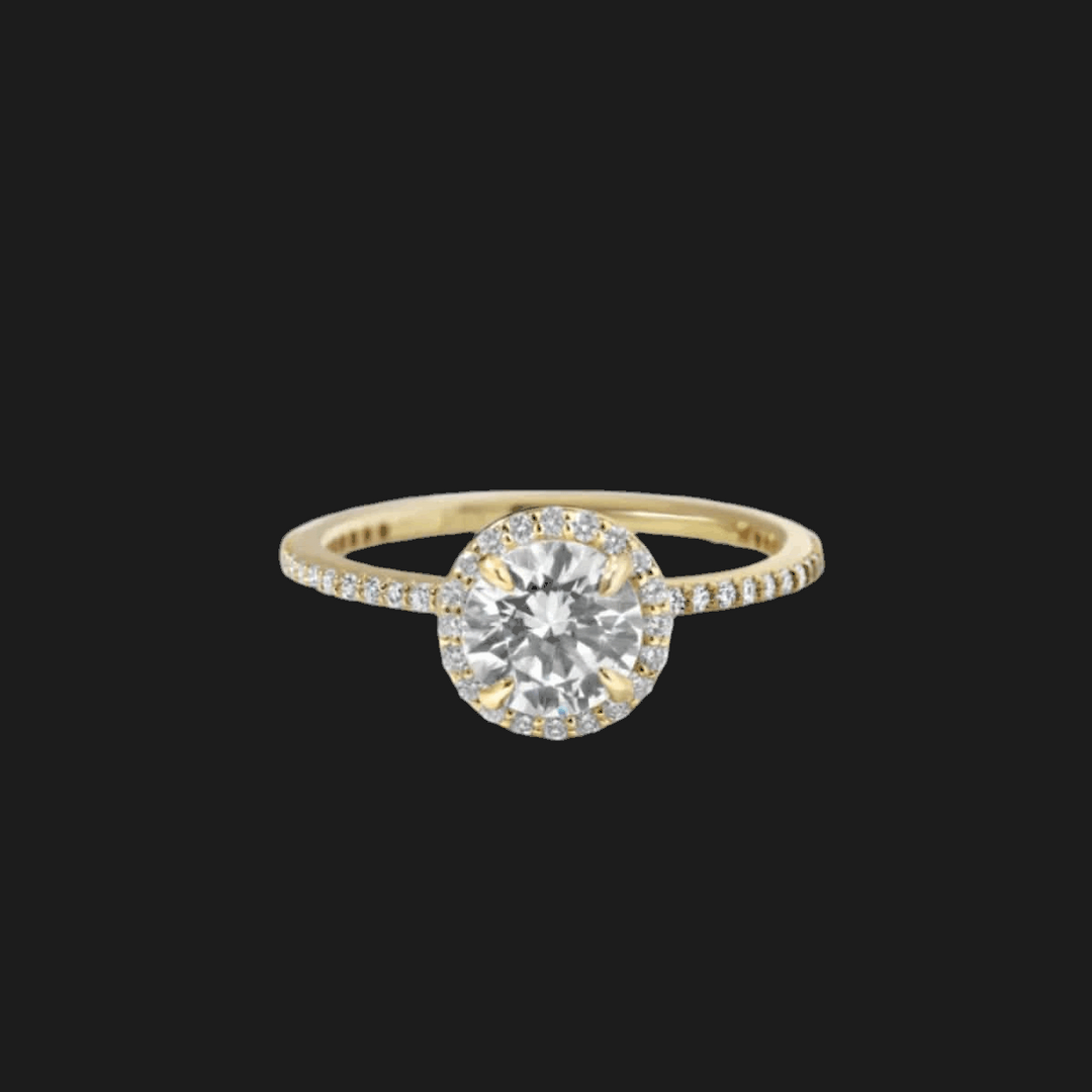 Round Halo Diamond Engagement Ring 18K Yellow Gold Round