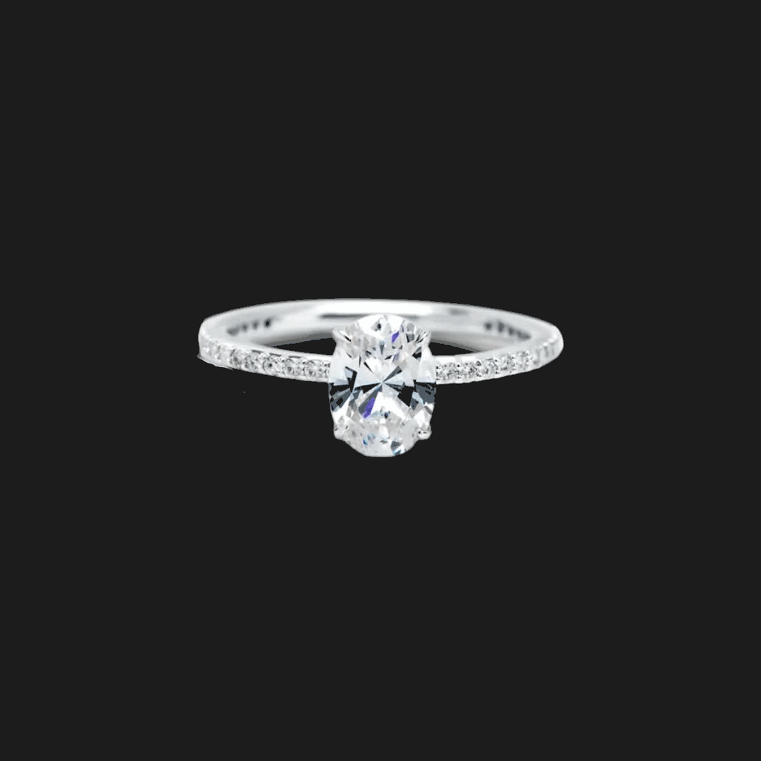 Round Pavé Diamond Engagement Ring Oval