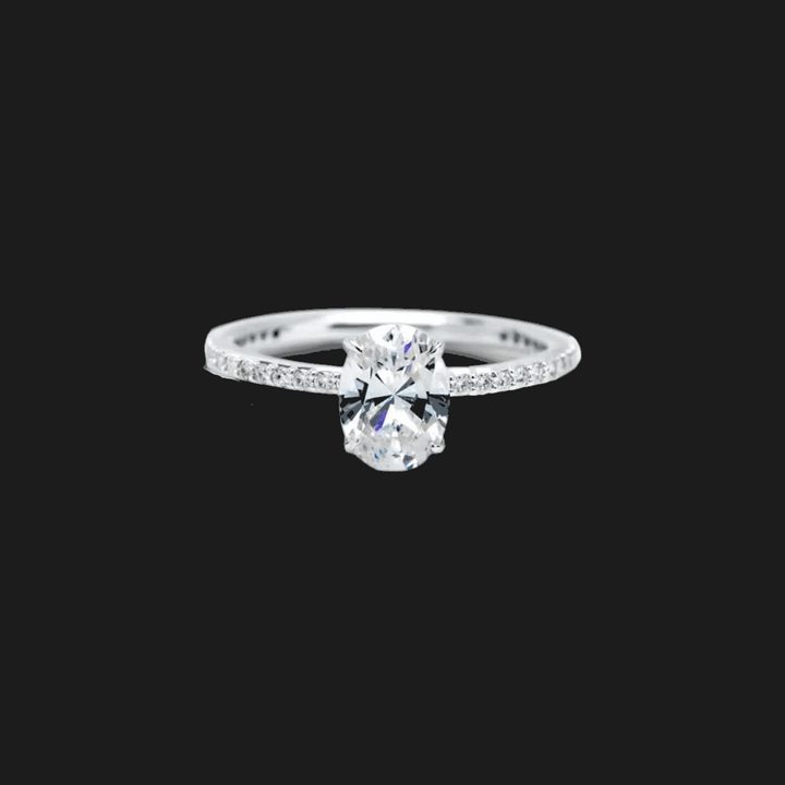 Round Pavé Diamond Engagement Ring Oval